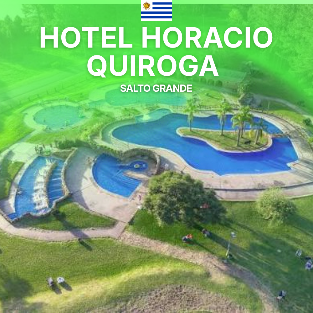 ¡Escápate al Hotel Horacio Quiroga del 17 al 19 de octubre desde San José! Incluye traslado en bus semi-cama, 2 noches con desayuno buffet, media pensión con bebidas, parque acuático, paseo en catamarán y excursiones. Disfruta de piscinas termales 24hs. ¡Reserva con precio promocional por agosto!
